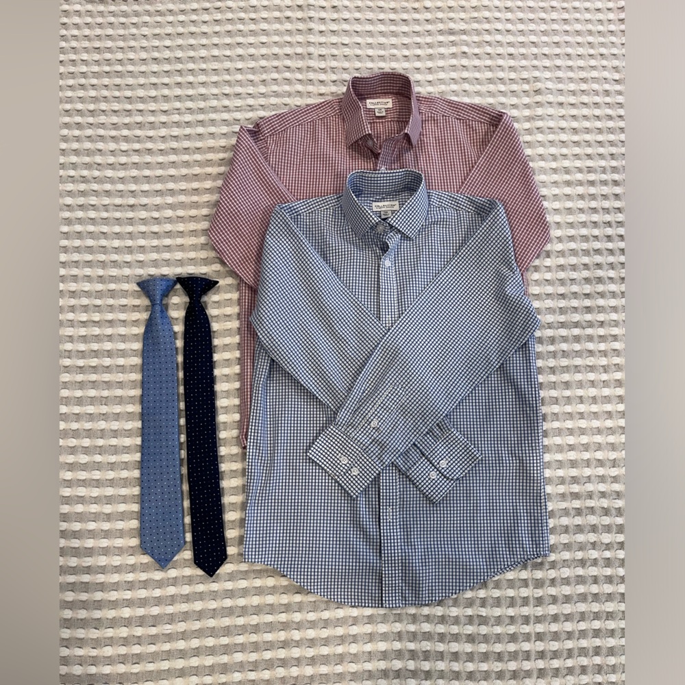 Kids Gingham Button Down Shirt Set - Blue and Burgundy
